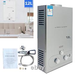 12L 24KW LPG Propane Gas Tankless Hot Water Heater with Shower Kit 3.2GPM Gray