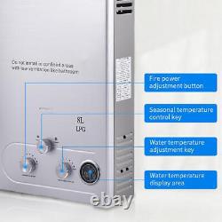 8L Portable Tankless Hot Water Heater Propane LPG Gas Instant Boiler 16KW