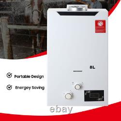 8L Tankless Hot Water Heater Boiler with Shower Head LPG Propane Gas Home White