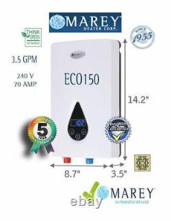 Electric Tankless Water Heater Best 3.5 GPM 220V 14.6kW Marey ECO150