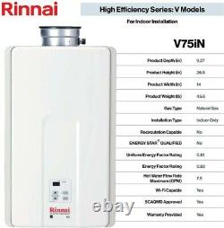Rinnai V75iN High Efficiency7.5 GPM180,000BTU Natural Gas Tankless Water Heater