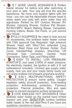 Tankless Portable gas water heater hot outdoor, 1.32GPM/5Litre Capacity